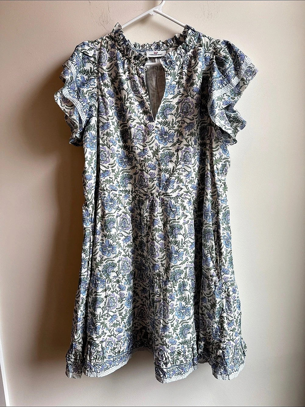vineyard vines Block Print Tiered Minidress Blue & White